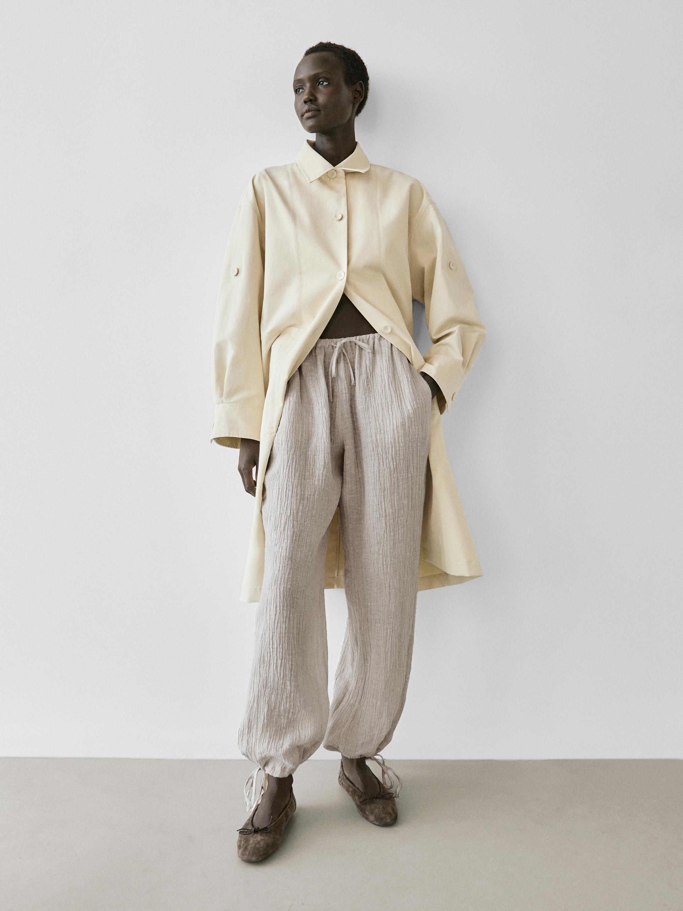 100% linen waffle-knit sarouel trousers